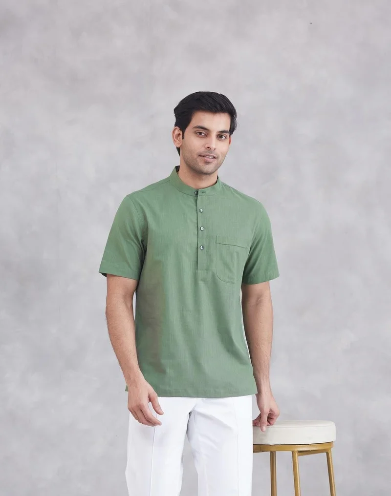 فاب انديا Green Cotton Mid Placket Shirt