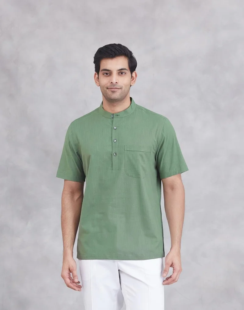 فاب انديا Green Cotton Mid Placket Shirt