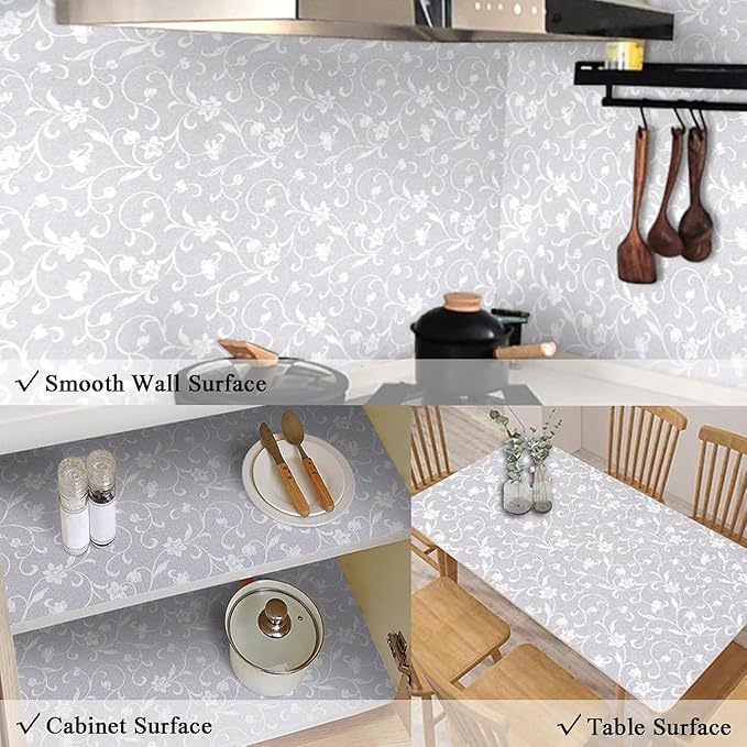 sia SIA VENDORS Kitchen Oil Proof Sticker Wallpaper Backsplash Aluminum foil Oil self-Adhesive Paper Waterproof Heat Resistant Drawer Sticker (24 X 48 Inch, Jasmine Silver) - Image 4