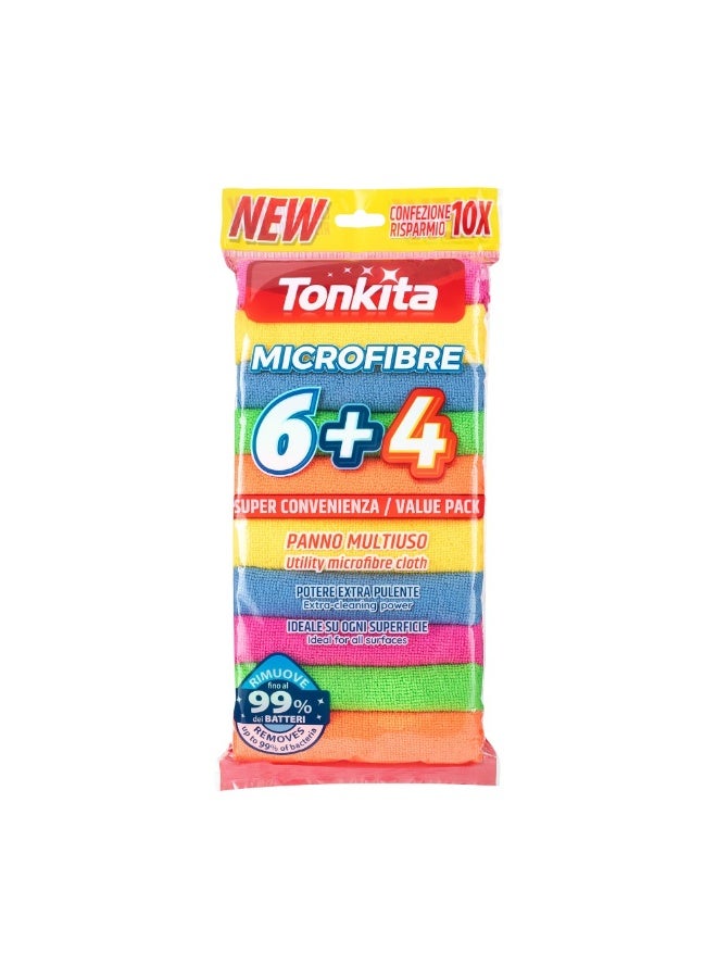 Fonkita Microfibre Utility Cloths, Value Pack 10-Piece Set (6+4 Bonus), Extra