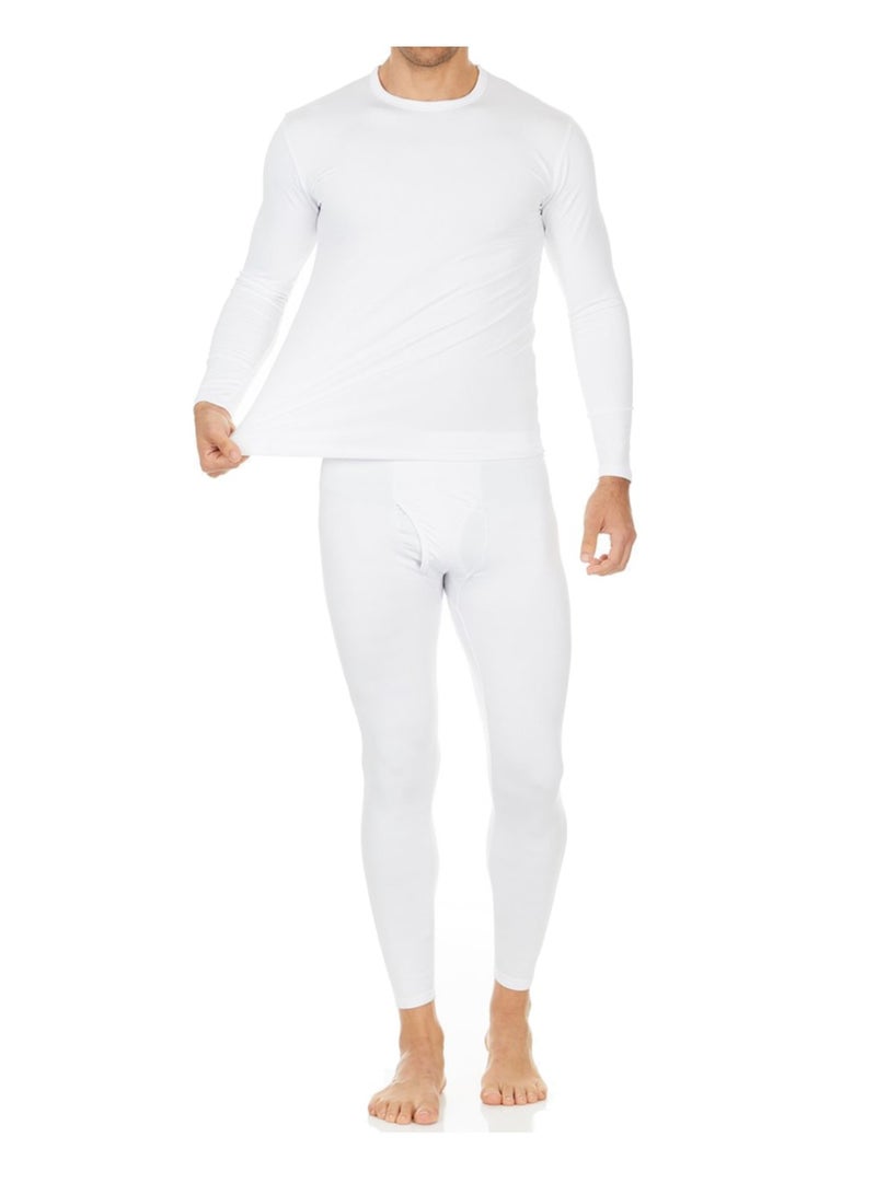 Men's Cotton Thermal Underwear Set Shirt Pants Long Johns, White - Image 1