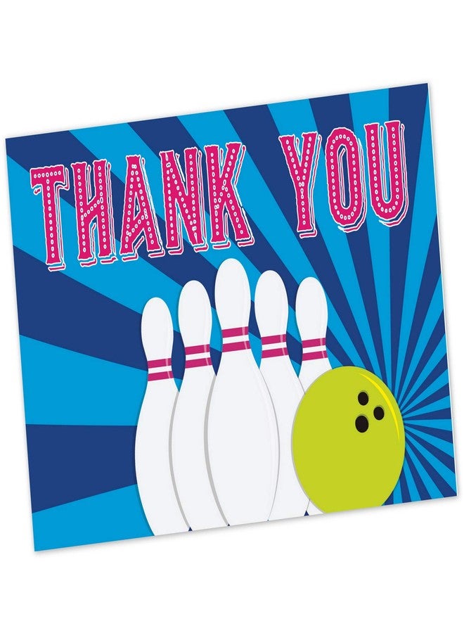 أولد بلو دور إنفايتس بطاقات شكر للأطفال من Old Blue Door Invites Bowling (20 بطاقة مع أظرف) - لوازم حفلات البولينج للأولاد والبنات - بطاقات شكر نيون كونية للبولينج - Image 3