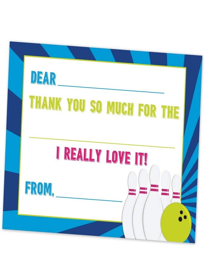 أولد بلو دور إنفايتس بطاقات شكر للأطفال من Old Blue Door Invites Bowling (20 بطاقة مع أظرف) - لوازم حفلات البولينج للأولاد والبنات - بطاقات شكر نيون كونية للبولينج - Image 4