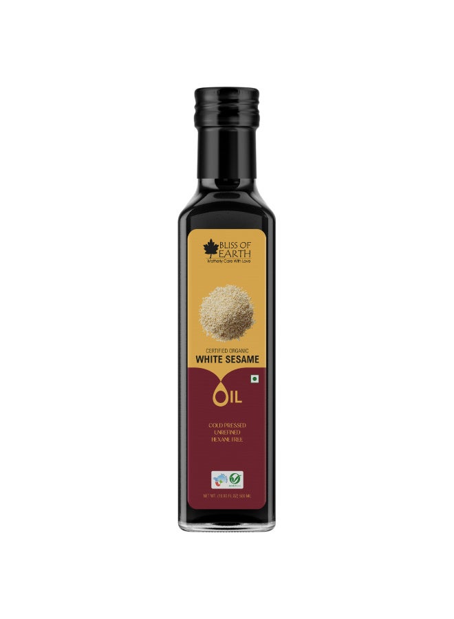 بليس اوف ايرث 500 مل زيت سمسم أبيض عضوي معتمد للتدليك والطبخ وتناول الطعام والضغط على البارد وخالي من الهكسان - Image 1