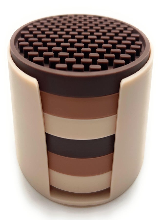 Happitasa 4.25 Inch Bar Mat Style Silicone Beverage Coasters, Set of 6 with Holder (Multicolor - Brown) - Image 1