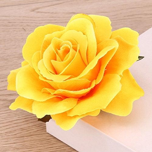 BinaryABC Artificial Rose Flower Hairpin Hair Clips,Flower Brooch for Women Party (Yellow) - Image 5