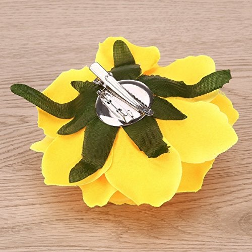 BinaryABC Artificial Rose Flower Hairpin Hair Clips,Flower Brooch for Women Party (Yellow) - Image 2