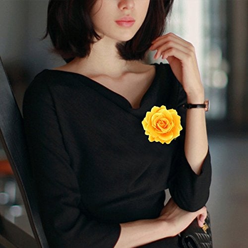 BinaryABC Artificial Rose Flower Hairpin Hair Clips,Flower Brooch for Women Party (Yellow) - Image 4