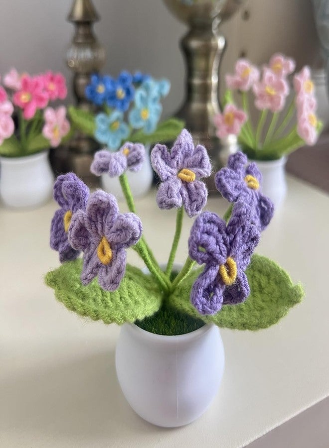 MofivKce Crochet Forget-Me-Not Potted Plants Handmade Artificial Flowers for Home Decor, Wedding, Birthday Gift for Friends and Family (Gradient Purple) - Image 4