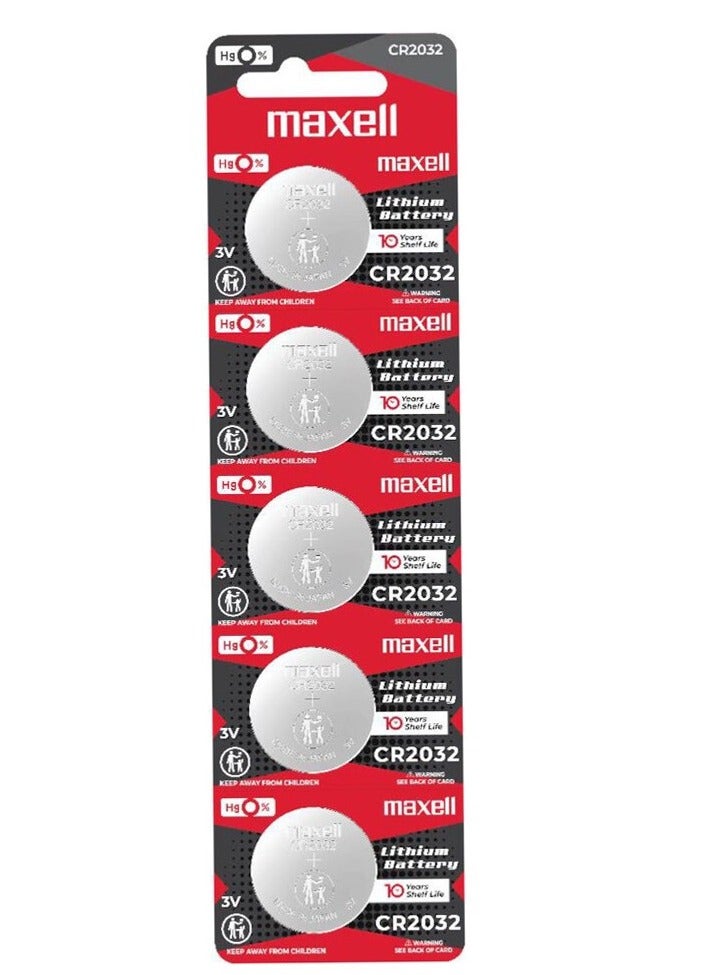 Maxell CR 2032 Lithium Battery 3V - Pack of 5