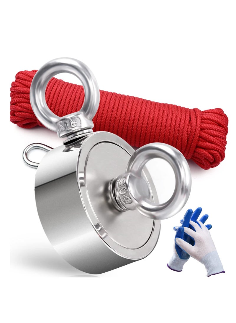 SYOSI Strong Double Side Neodymium Fishing Magnets,750 lbs(340KG) Pulling Force Rare Earth Magnet with 20m (65 Foot) Durable Rope and Protective Gloves,for Retrieving in River and Magnetic Fish  - Image 1