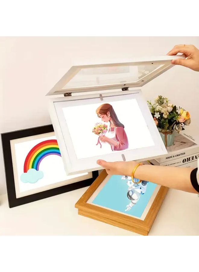 Wood Color Magnetic Frame Wall Mounted A4 Size Multi Photo Display For Home Decor - Image 1