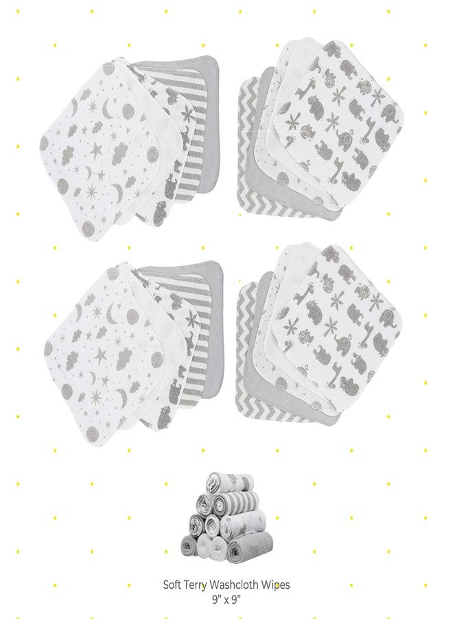 Spasilk Washcloth Wipes Set for Newborn Boys and Girls, Soft Terry Washcloth Set, Pack of 20, Gray Celestial - Image 3