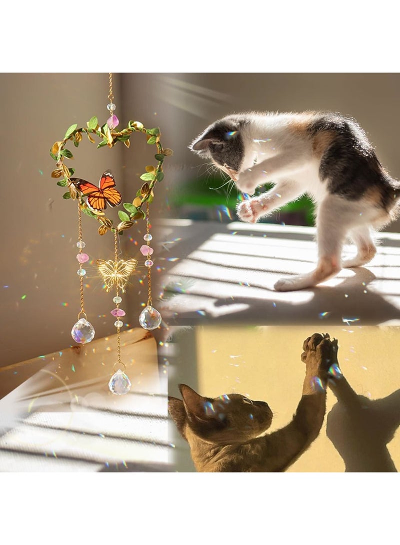 Cobest Window Hanging, Suncatcher, Heart Suncatchers Window Hanging, with Butterfly, Crystals Light Catcher, for Window Suncatchers Chandelier Parts Rainbow Maker Pendants - Image 3