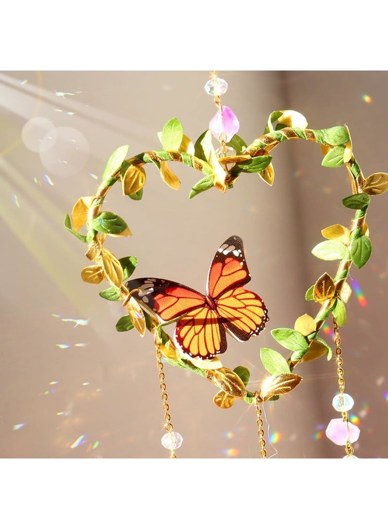 Cobest Window Hanging, Suncatcher, Heart Suncatchers Window Hanging, with Butterfly, Crystals Light Catcher, for Window Suncatchers Chandelier Parts Rainbow Maker Pendants - Image 4