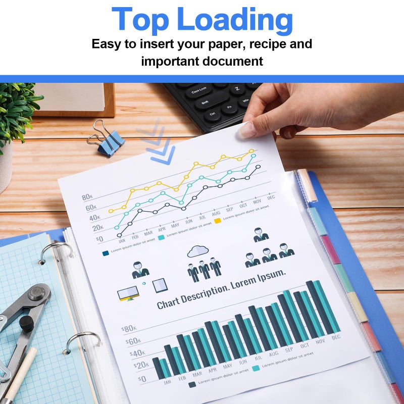 ReliThick 6 Set of 48 Pack Clear Sheet Protectors for 3 Ring Binder with 8 Tab Divider, Letter Size 8.5 x 11 Inch Plastic Sleeves Page Protector for Documents Photos School Office Home Organization - Image 4