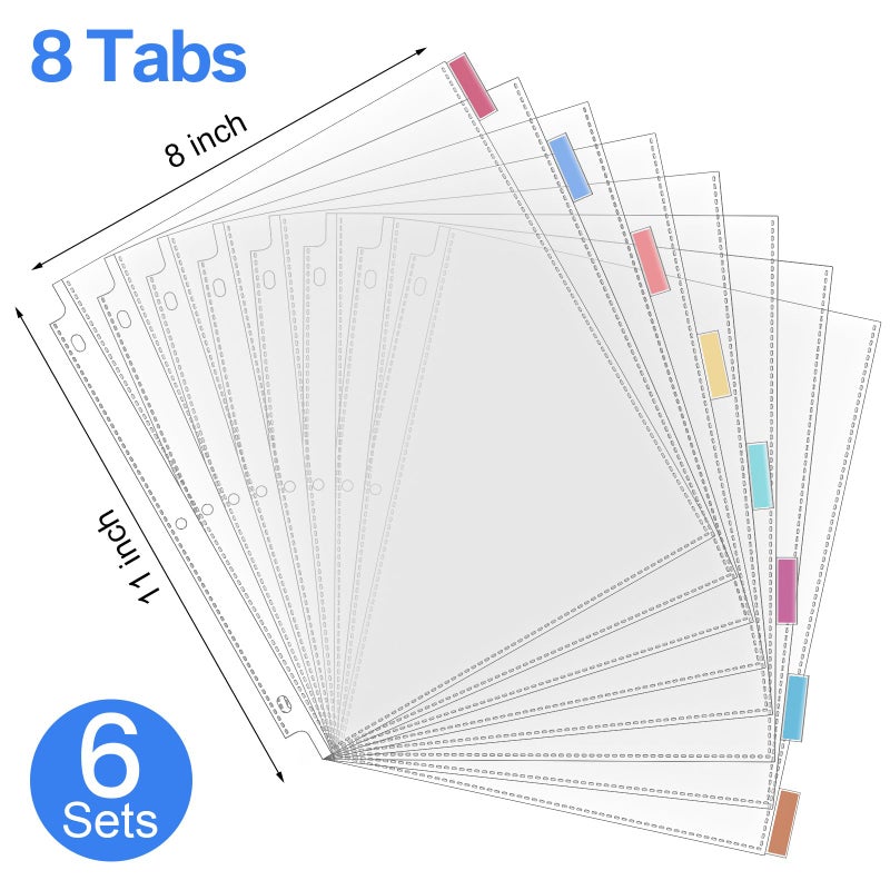 ReliThick 6 Set of 48 Pack Clear Sheet Protectors for 3 Ring Binder with 8 Tab Divider, Letter Size 8.5 x 11 Inch Plastic Sleeves Page Protector for Documents Photos School Office Home Organization - Image 2