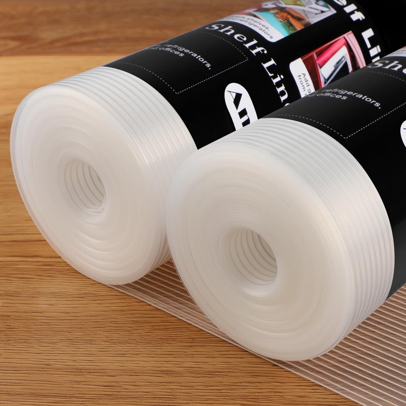 Anoak Shelf Liner Cabinet Liner Non Adhesive Drawer Liner Washable 12 Inch x 20 FT x 2Rolls Waterproof Durable NonSlip Shelf Liner for Kitchen Drawer Refrigerator Stripe Clear