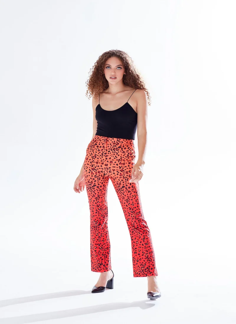 Liquorish Leopard Print Ombre Suit Trousers In Red