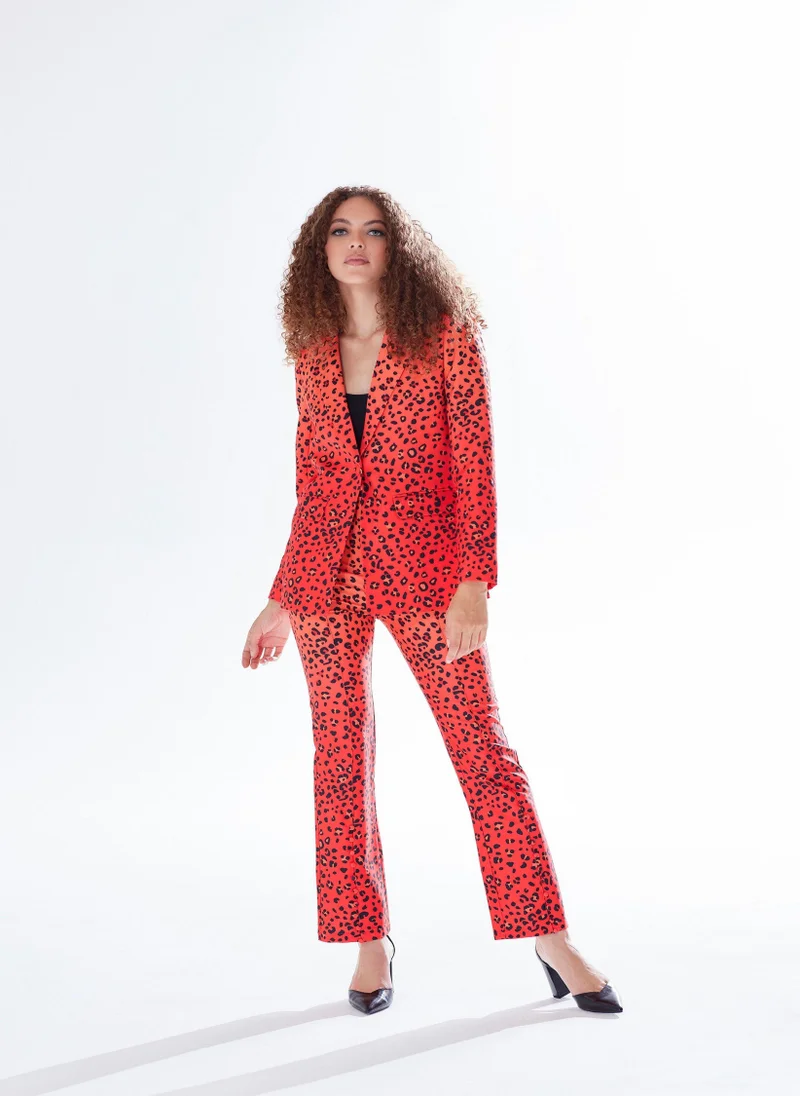 Liquorish Leopard Print Ombre Suit Trousers In Red
