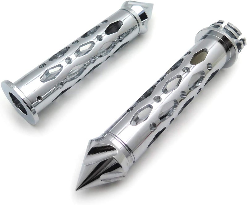 XKMT Chrome CNC Billet 7/8" (22mm) Spike Hand Grips for Motorcycles - Image 2