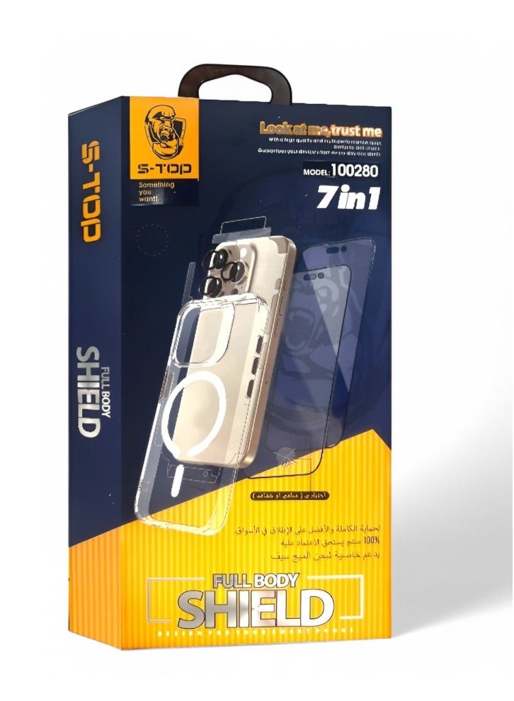 اس-توب بكج الحماية الكاملة لـ جالكسي اس 24 (Samsung Galaxy S24) مع حماية شاشة للخصوصية (لقافة) و كفر يدعم الشحن اللاسلكي (MagSafe) حماية كاملة لجهازك ضد الخدوش والسقوط (7in1), البكج الجديد و الأصلي من S-TOP