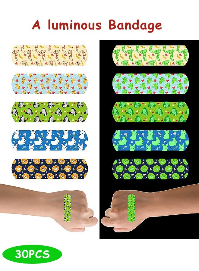 إم إكس إن 30 قطعة من الضمادات الكرتونية المضيئة، شرائط إسعافات أولية مع 5 أنماط، مجموعة من الضمادات اللاصقة المقاومة للماء من مادة البولي إيثيلين، قطع الخدوش، ضمادات الإسعافات الأولية للعائلة - Image 1