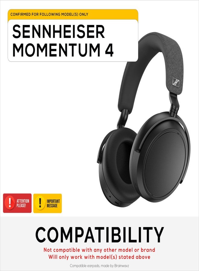 BRAINWAVZ Replacement Earpads for Sennheiser Momentum 4 (IV) Wireless Headphones, Soft PU Leather Cushions, Extra Comfort, Easy & Quick Installation, by Brainwavz (Black) - Image 2