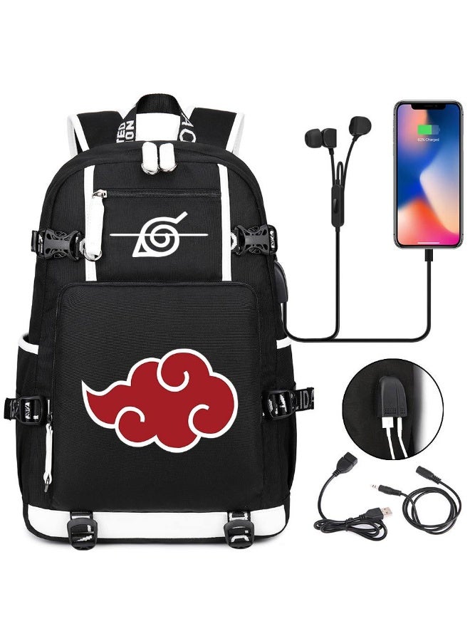 general Naruto backpack with USB headphone jack, schoolbag for teenagers and elementary school students, men's and women's leisure large-capacity travel backpack - Image 1