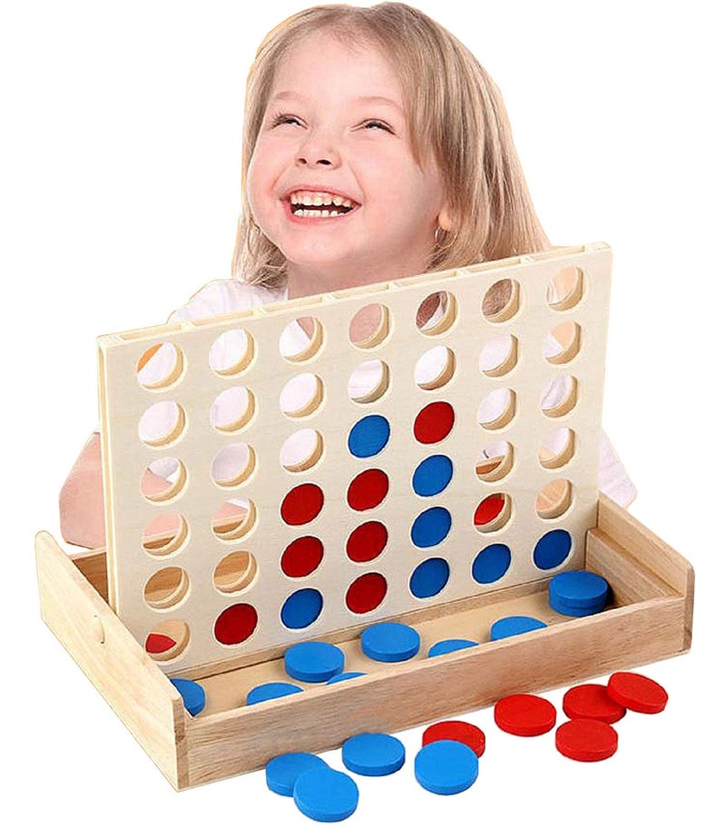 SHUYUE 4 in a Row Wooden Board Game Foldable Line Up 4 Classic Family Toy Educational Toy for Kids and Family - Image 1