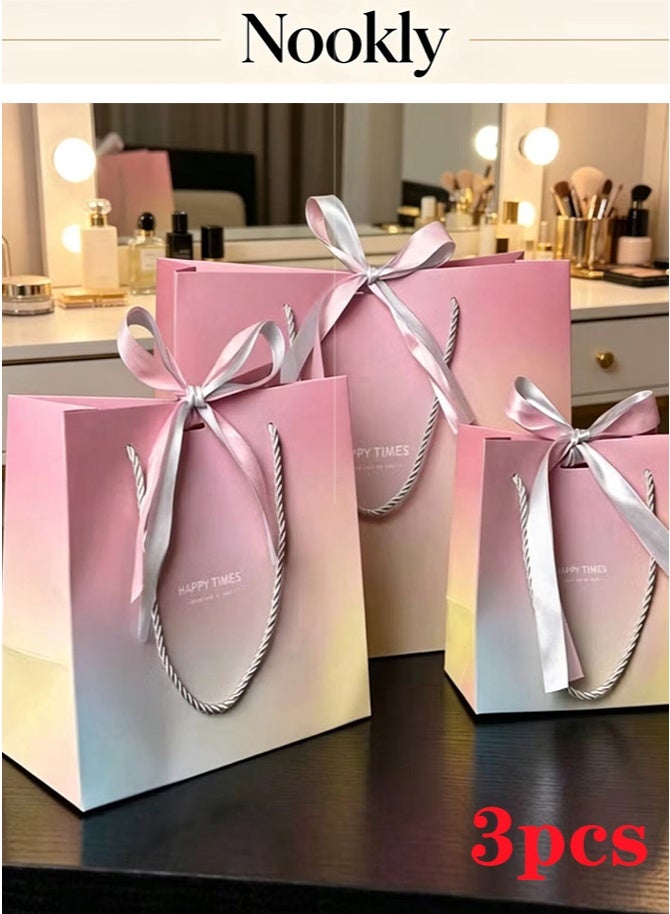 nookly 3 Pieces Paper Gift Bags Set, Large Medium Small Sizes, Suitable for Birthday Parties and Special Occasions - Image 1