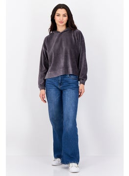 Aerie Women Textured Long Sleeves Hoodie, Dark Grey  - Image 4