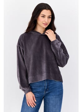Aerie Women Textured Long Sleeves Hoodie, Dark Grey  - Image 1