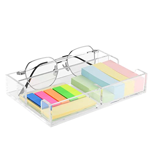 Homakover 2IN1 Clear Acrylic Sticky Notepad Holder with Glasses Organization, Pop Note Dispenser, Desk Organization for Office Home - Image 1