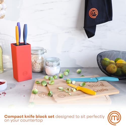 Masterchef طقم سكاكين ماستر شيف 6 قطع، شفرات فولاذية مقاومة للصدأ حادة للغاية لقطع احترافي مع طلاء غير لاصق ومقابض سهلة الإمساك بلمسة ناعمة في كتلة عالمية حمراء، لون زاهي - Image 3