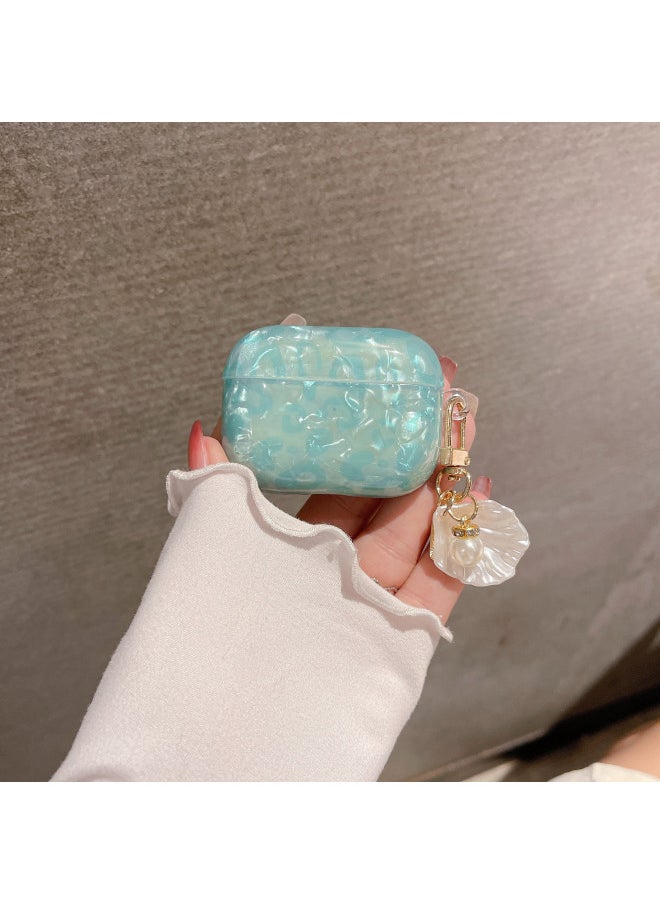 Generic - Suitable For AirPods 4 Headset Protective Cover Cartoon Shell Pattern For Apple1/2/3 Generation Pro2 Bluetooth Pendant Bracelet-Color:Shell Pattern Shell Pendant-blue Leopard-Model:AirPods (third Generation) Protective Cover - Image 1