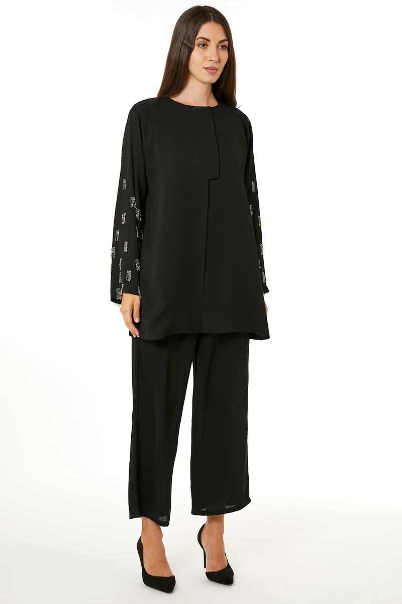 Moistreet Embellished Long Sleeve Top & Pant Set