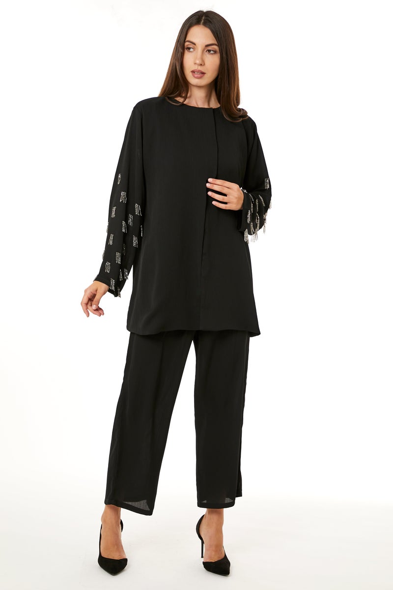 Moistreet Embellished Long Sleeve Top & Pant Set - Image 2