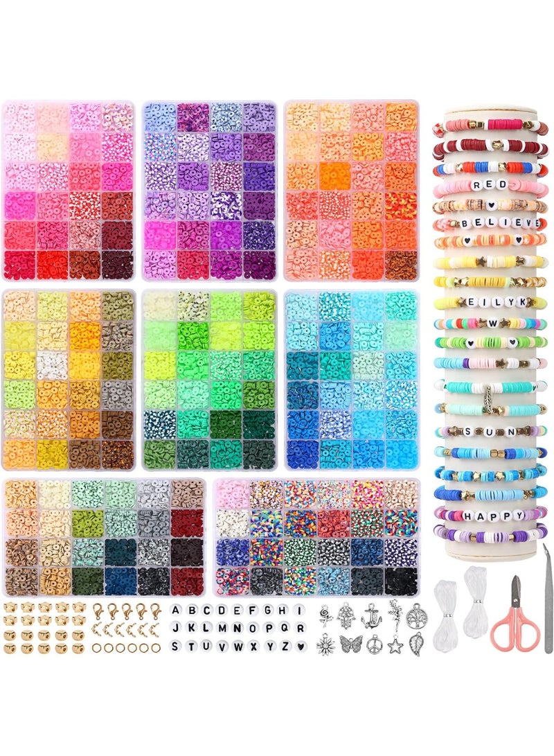 Capstro 25770PCS Polymer Clay Beads Bracelet Making Kit – 192 Colors Flat Heishi Beads Set with Letter Beads, Charms & Elastic String, DIY Jewelry Kit for Kids, Teens – 192 Colors - Image 1