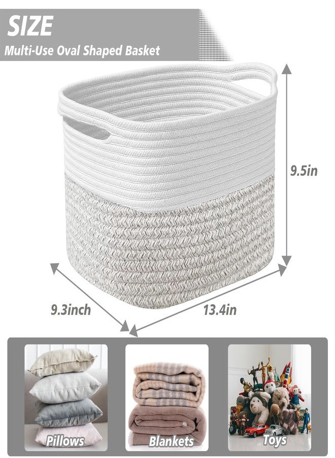 Tailoreadily Woven Storage Basket, Cotton Rope Closet Organizers Bins for Clothes Blanket Towels, Stylish Gift Baskets with Handles, 13.4 x 9.3 x 9.5 in, White and Grey (Pack of 1) - Image 5