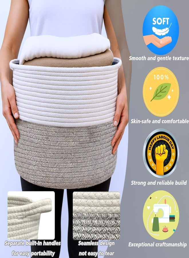 Tailoreadily Woven Storage Basket, Cotton Rope Closet Organizers Bins for Clothes Blanket Towels, Stylish Gift Baskets with Handles, 13.4 x 9.3 x 9.5 in, White and Grey (Pack of 1) - Image 4