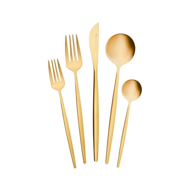 Karaca Orion Gold 30-Piece Cutlery Set, Knives, Forks, Spoons, Cake Forks, Stainless Steel, Cutlery, Table Cutlery Set, Healthy and Hygienic, Modern Design - Image 1