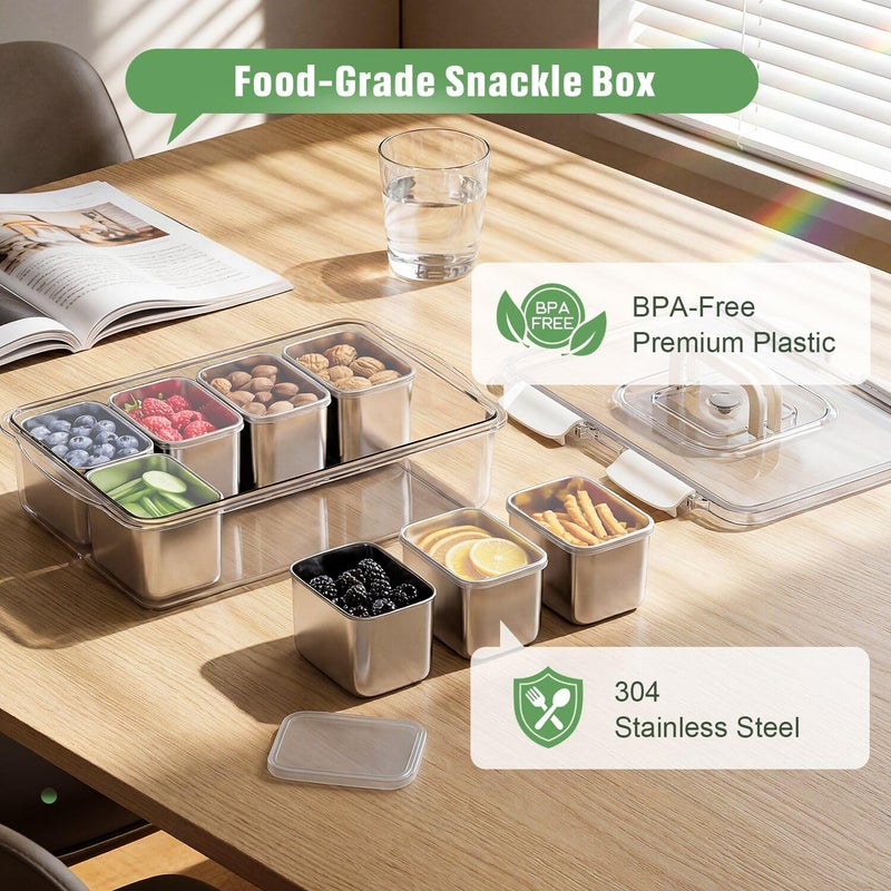 DAOTENGQL Snackle Box Container, 304 Stainless Steel Divided Serving Tray with Lid and Handle, Portable 8 Compartments Veggie Tray for Fruits,Veggies,Nuts &Candy, Dishwasher Safe for Travel,Picnic,Beach&Parties - Image 3