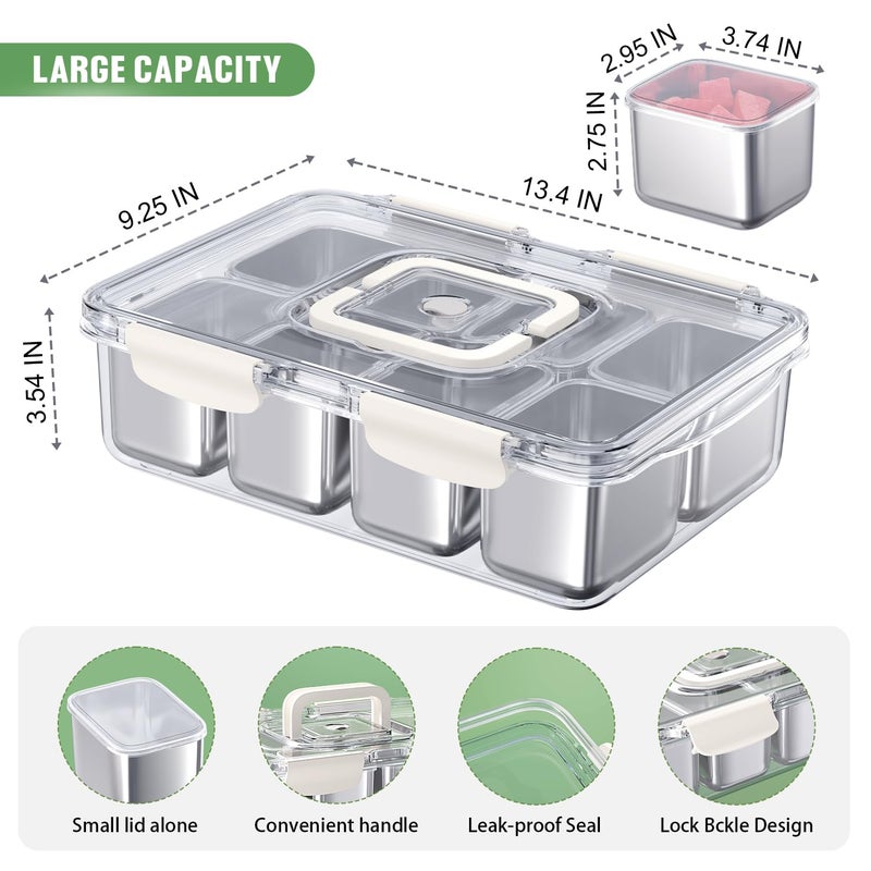 DAOTENGQL Snackle Box Container, 304 Stainless Steel Divided Serving Tray with Lid and Handle, Portable 8 Compartments Veggie Tray for Fruits,Veggies,Nuts &Candy, Dishwasher Safe for Travel,Picnic,Beach&Parties - Image 2