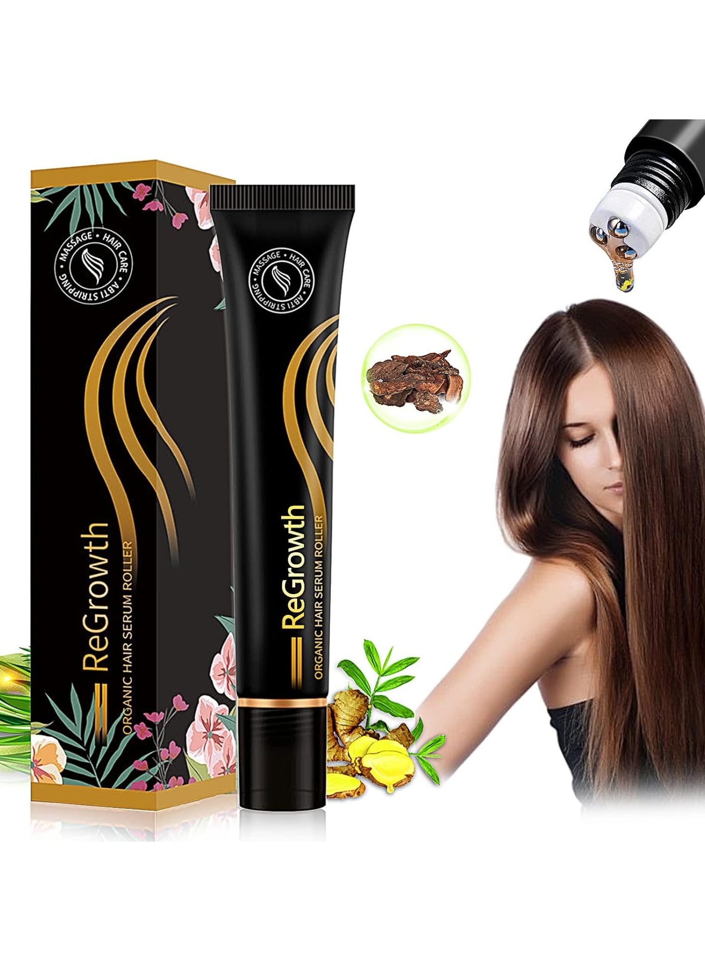 Regrowth Organic Hair Serum Roller Set – 3 Stück, Mit Roll-On-Massager Für Haarwuchs & Kopfhaut