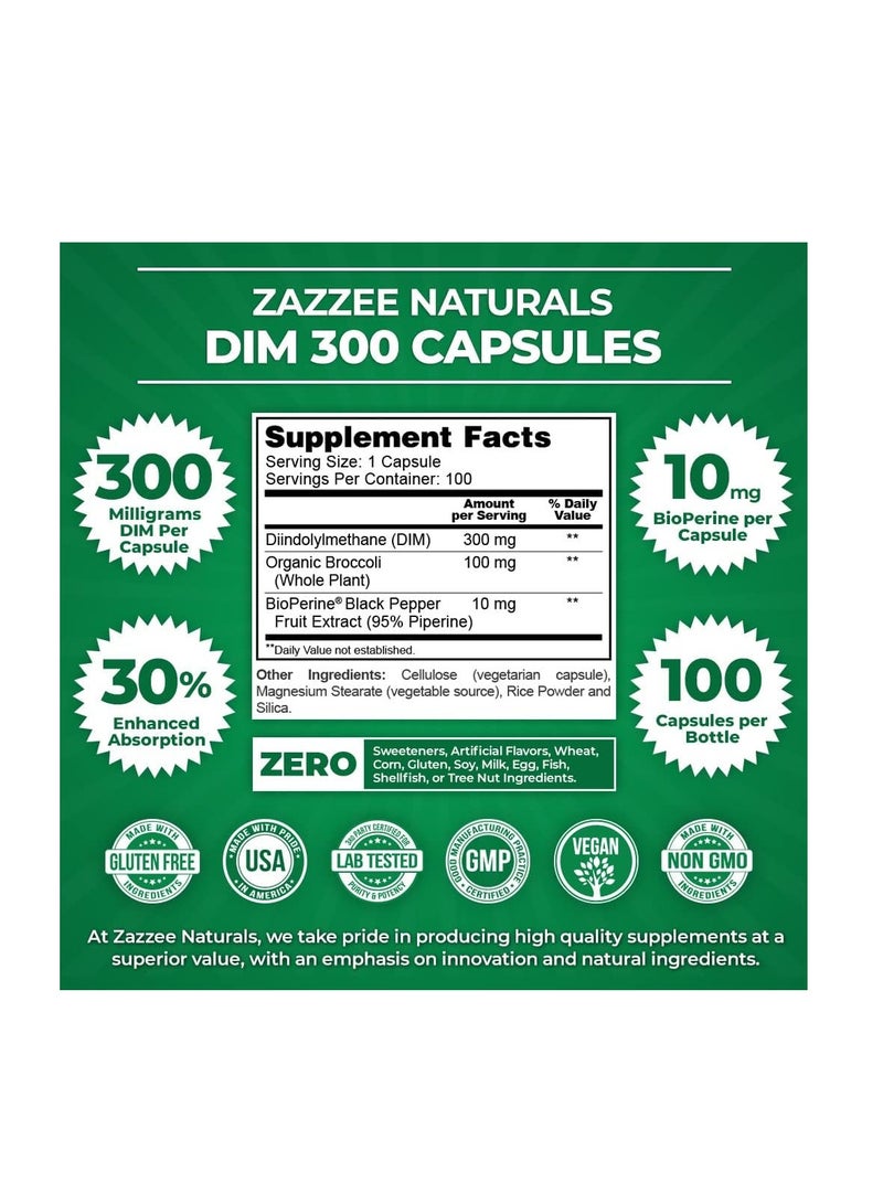 Zazzee Naturals Extra Strength Dim 300, 10 Mg Bioperine And 300 Mg Dim Per Capsule, 100 Vegan Capsules  - Image 3