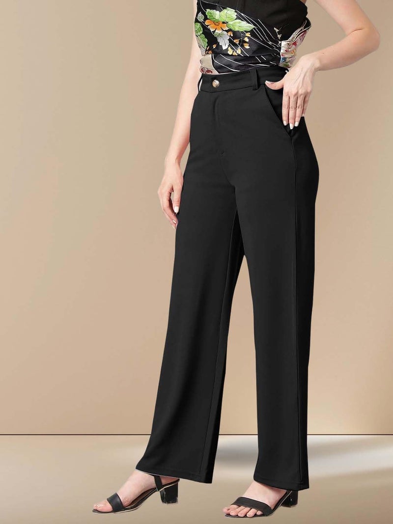 KOTTY Womens Cotton Blend Straight Fit Trousers Jade Black - Image 5