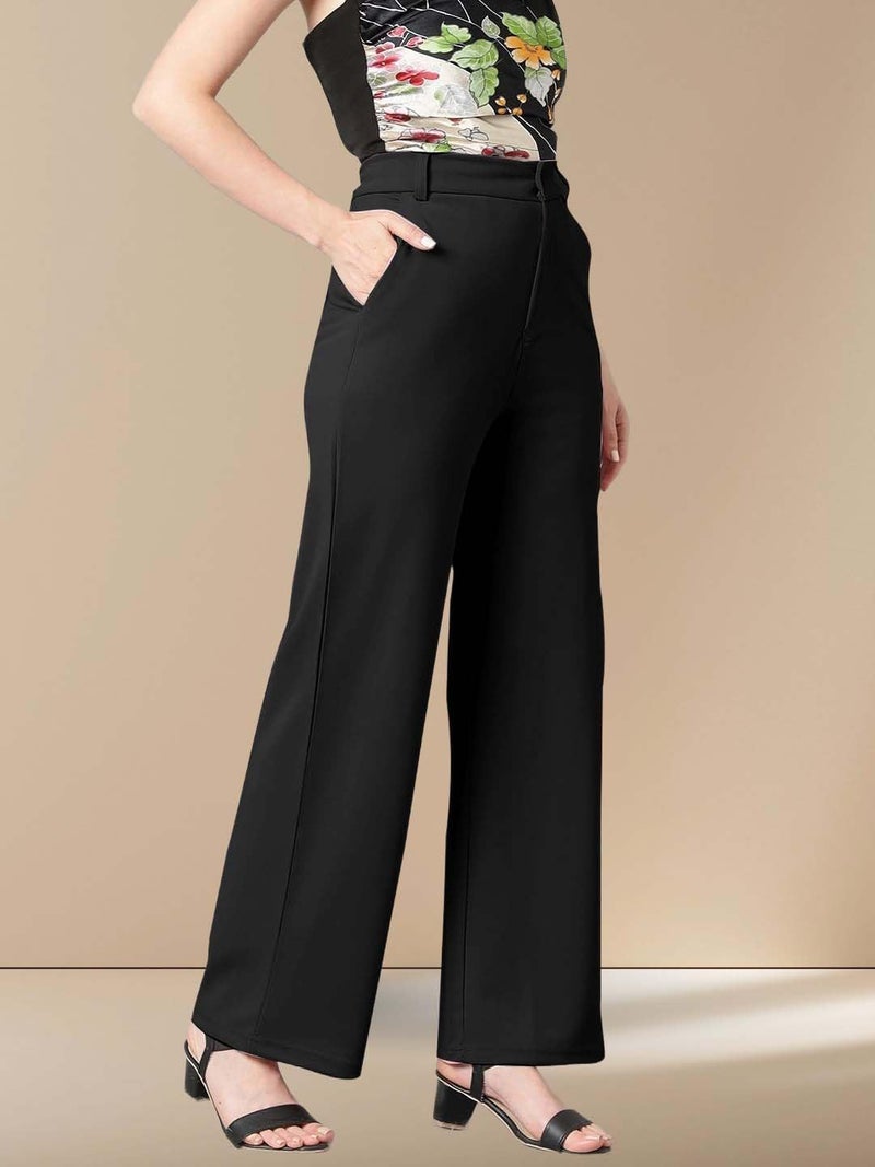 KOTTY Womens Cotton Blend Straight Fit Trousers Jade Black - Image 4