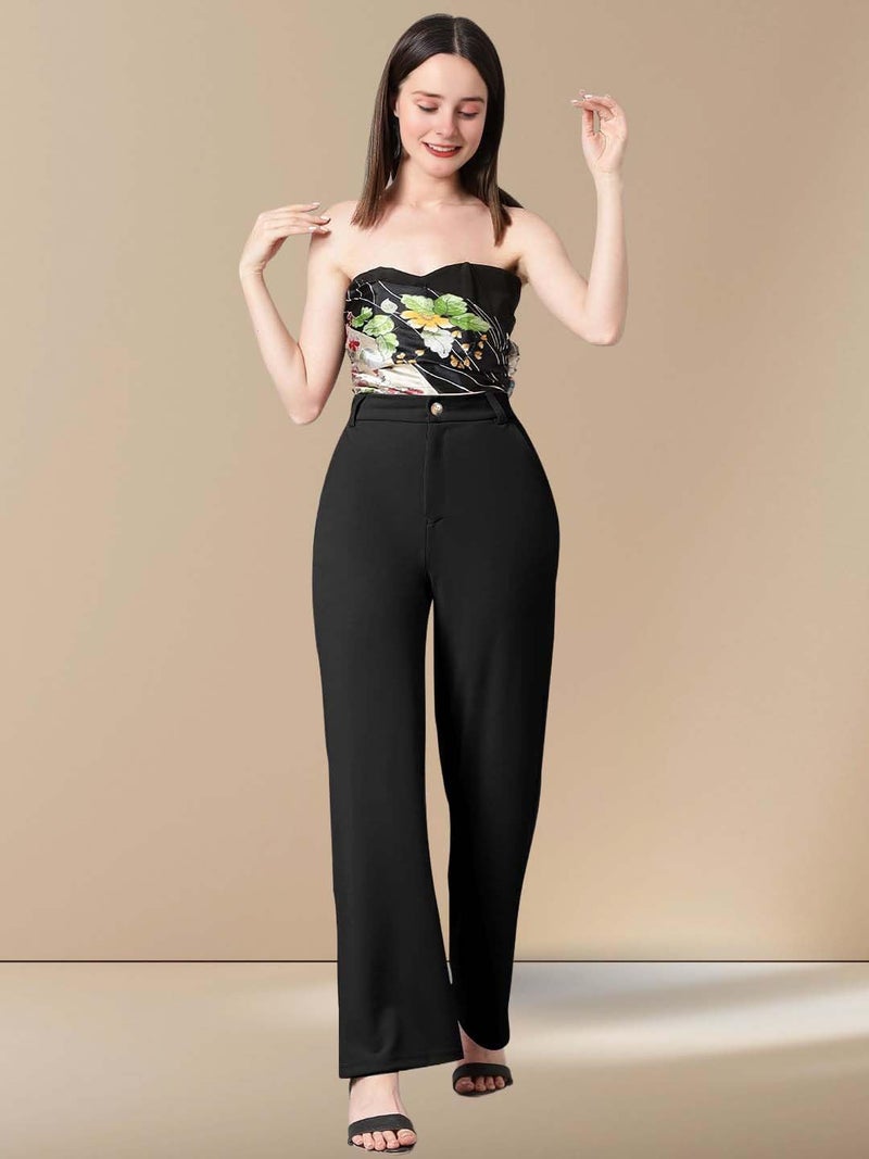 KOTTY Womens Cotton Blend Straight Fit Trousers Jade Black - Image 2