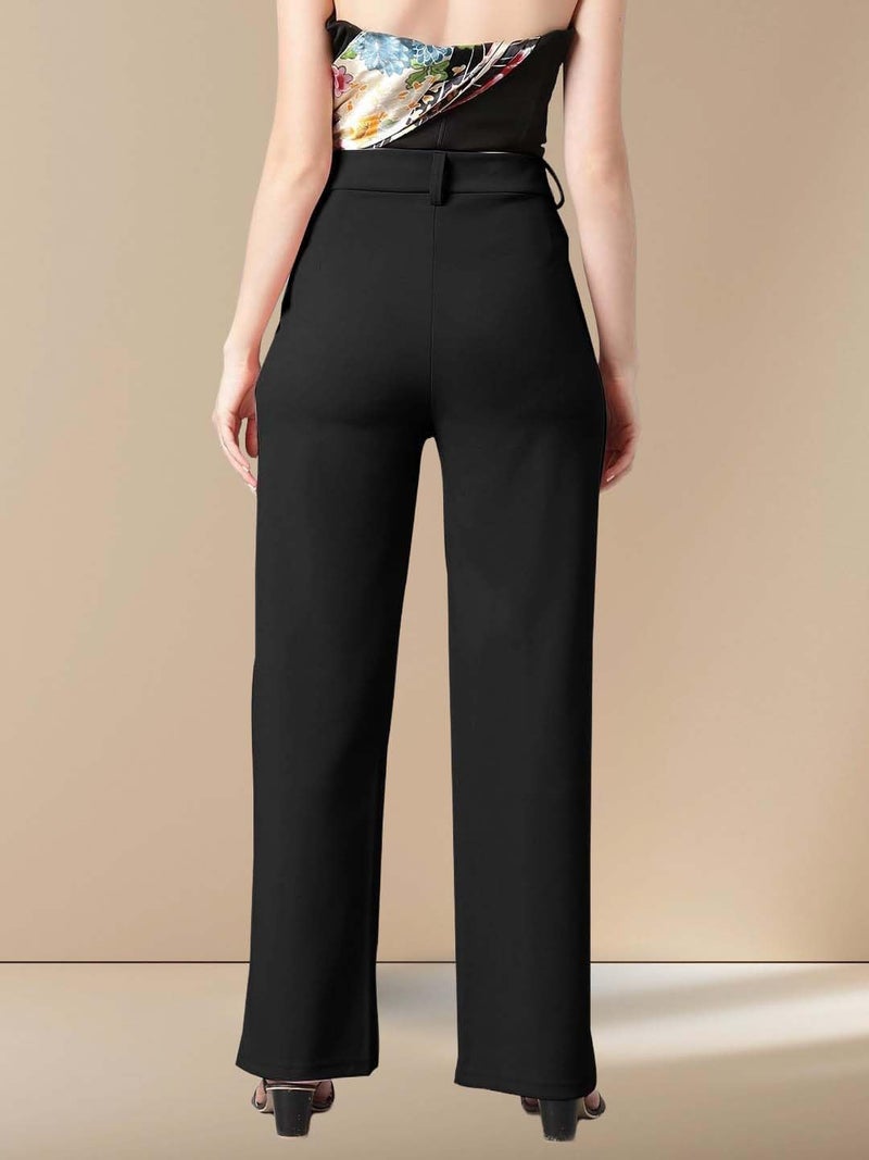 KOTTY Womens Cotton Blend Straight Fit Trousers Jade Black - Image 3